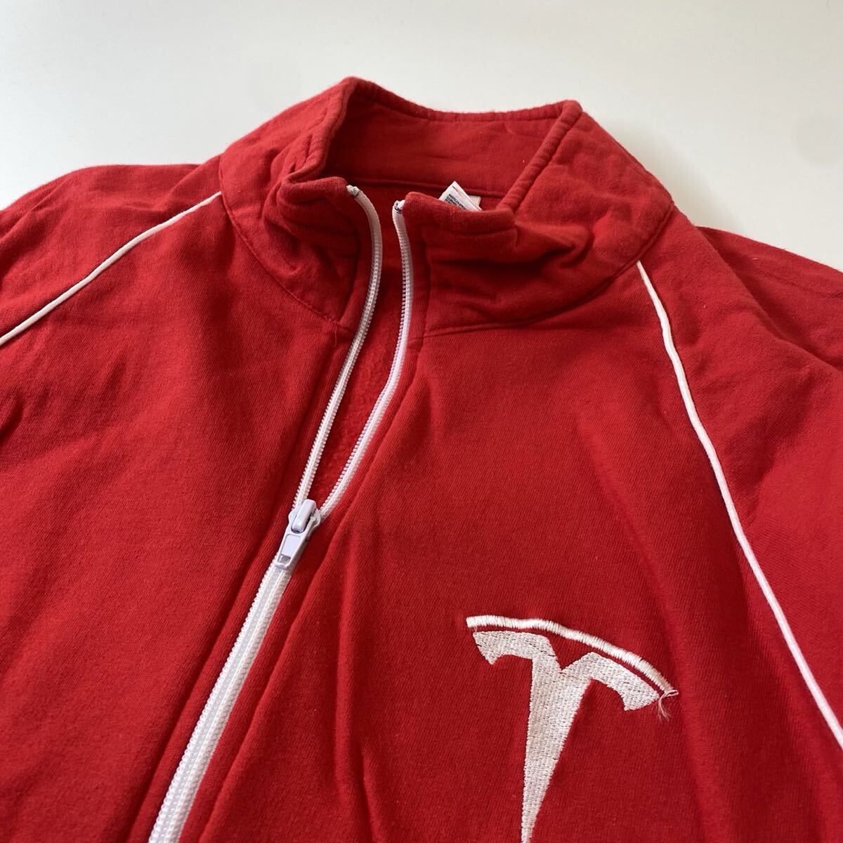 アメリカンアパレル フルジップ トラックジャケット 赤 レッド M テスラ ロゴ_画像2