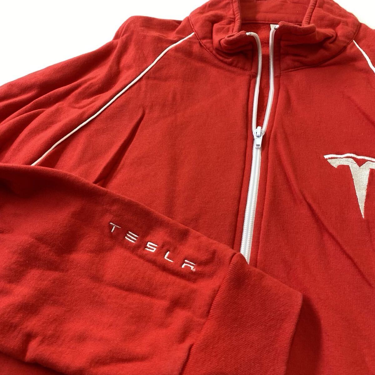 アメリカンアパレル フルジップ トラックジャケット 赤 レッド M テスラ ロゴ_画像3