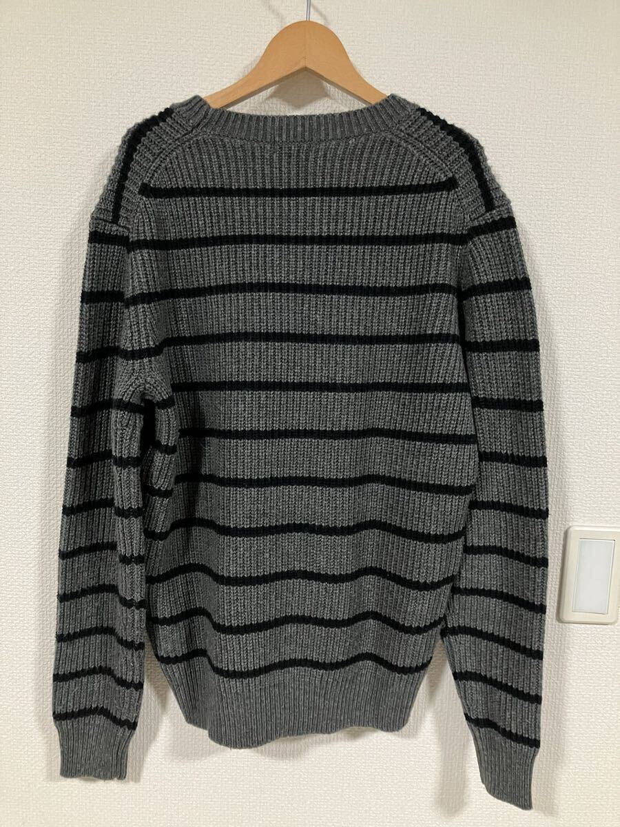ユニクロ リブ ボーダー クルーネック セーター ニット 長袖 トップス メンズ L M グレー 351-402925 _画像2