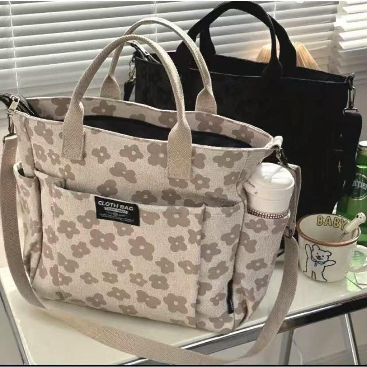 レディース トートバッグ2WAY キャンバス生地 ショルダー 斜め掛けレディースハンドバッグビジネスバッグ レディース a4 大容量 色ブルー_画像3