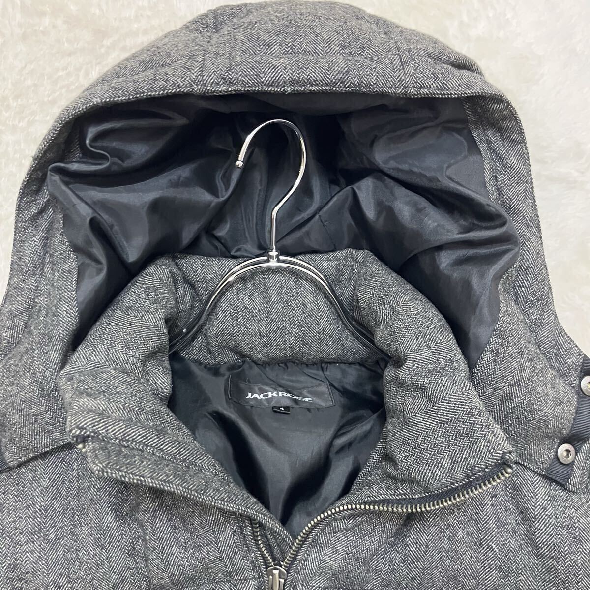 美品 ジャックローズ XL ダウンジャケット ウール ヘリンボーン ツイード フード着脱可 2way 肉厚 極暖 JACKROSE ダブルジップ メンズ _画像2