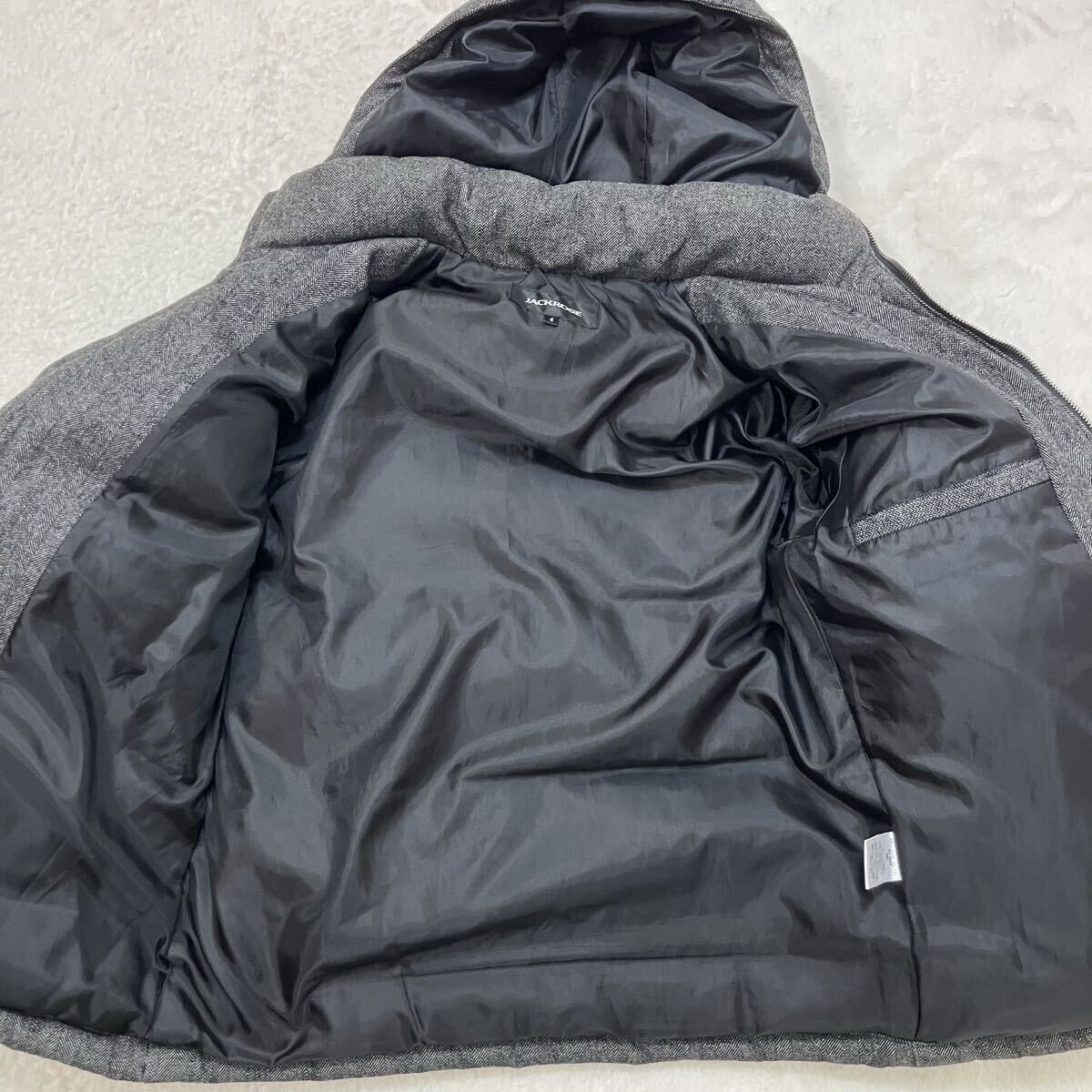 美品 ジャックローズ XL ダウンジャケット ウール ヘリンボーン ツイード フード着脱可 2way 肉厚 極暖 JACKROSE ダブルジップ メンズ _画像9