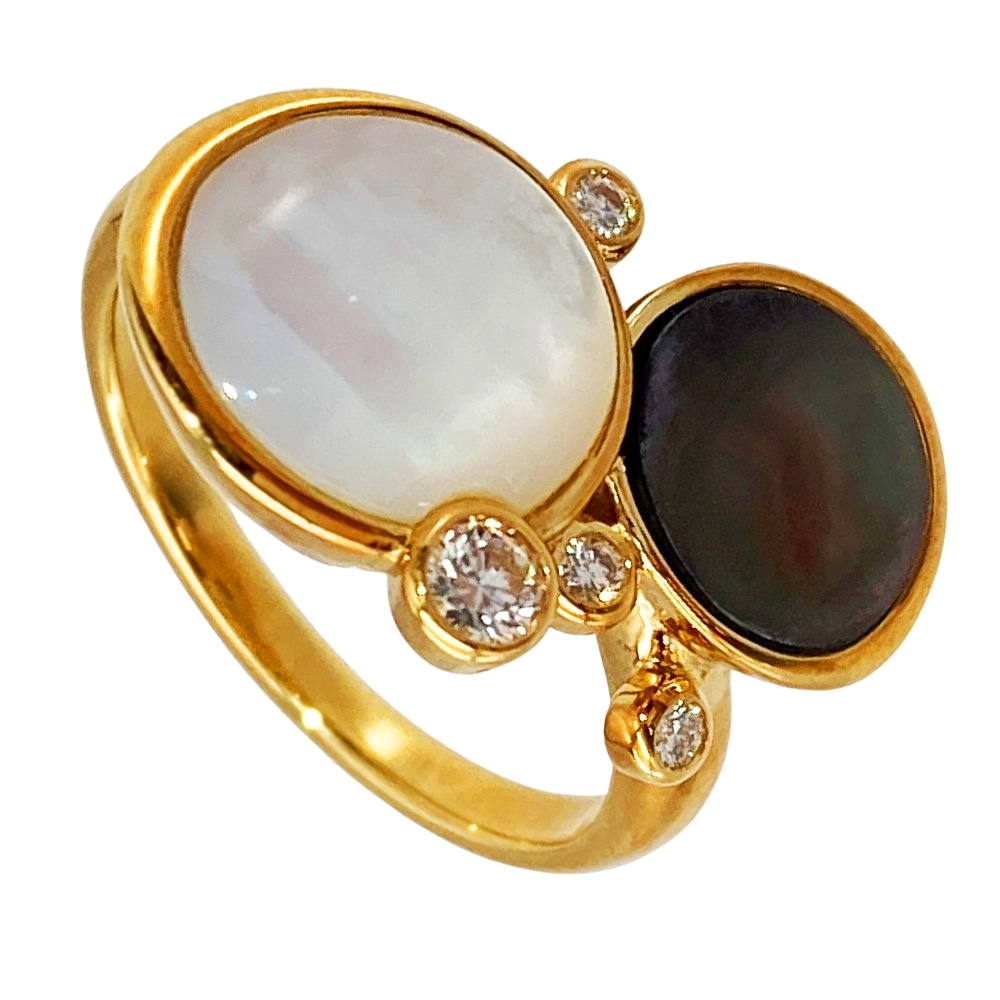 タサキ TASAKI リング 指輪 ダイヤモンド 0.11ct 約13号 K18YG ホワイトシェル ブラックシェル イエローゴールド レディース_画像1