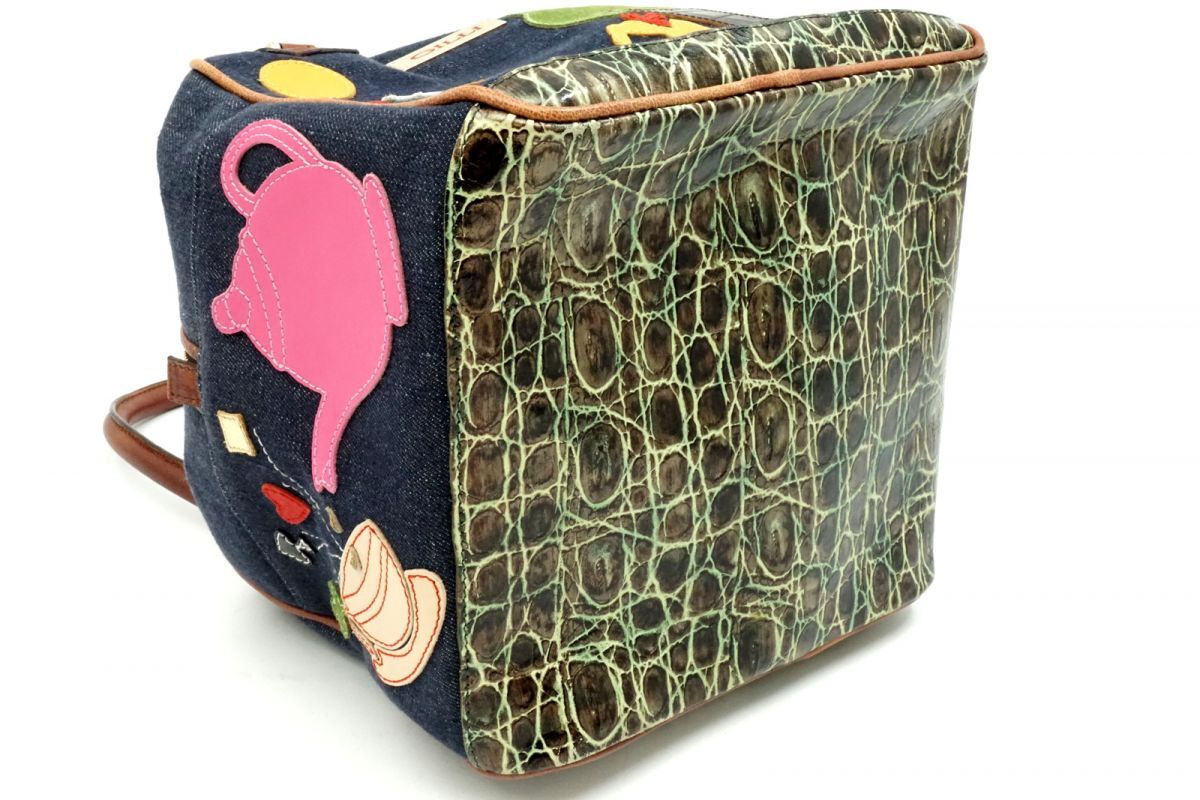 ジリ アリスキューブ ALICE CUBE ハンドバッグ トート 不思議の国のアリス レザー デニム 紺 ネイビー GILLI 4268h_画像4