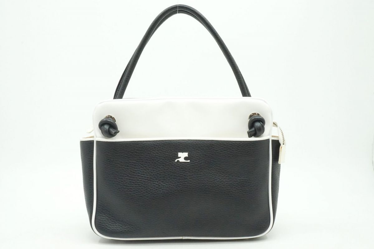  Courreges Vintage ручная сумочка большая сумка Logo кожа bai цвет чёрный черный белый белый Courreges 4360h