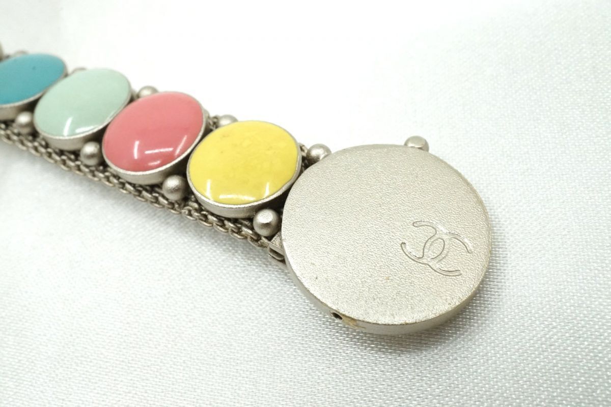 シャネル 99C ブレスレット バングル ミニタイル装飾 ココマーク メッシュ マルチカラー 銀 シルバー CHANEL 4441j_画像7