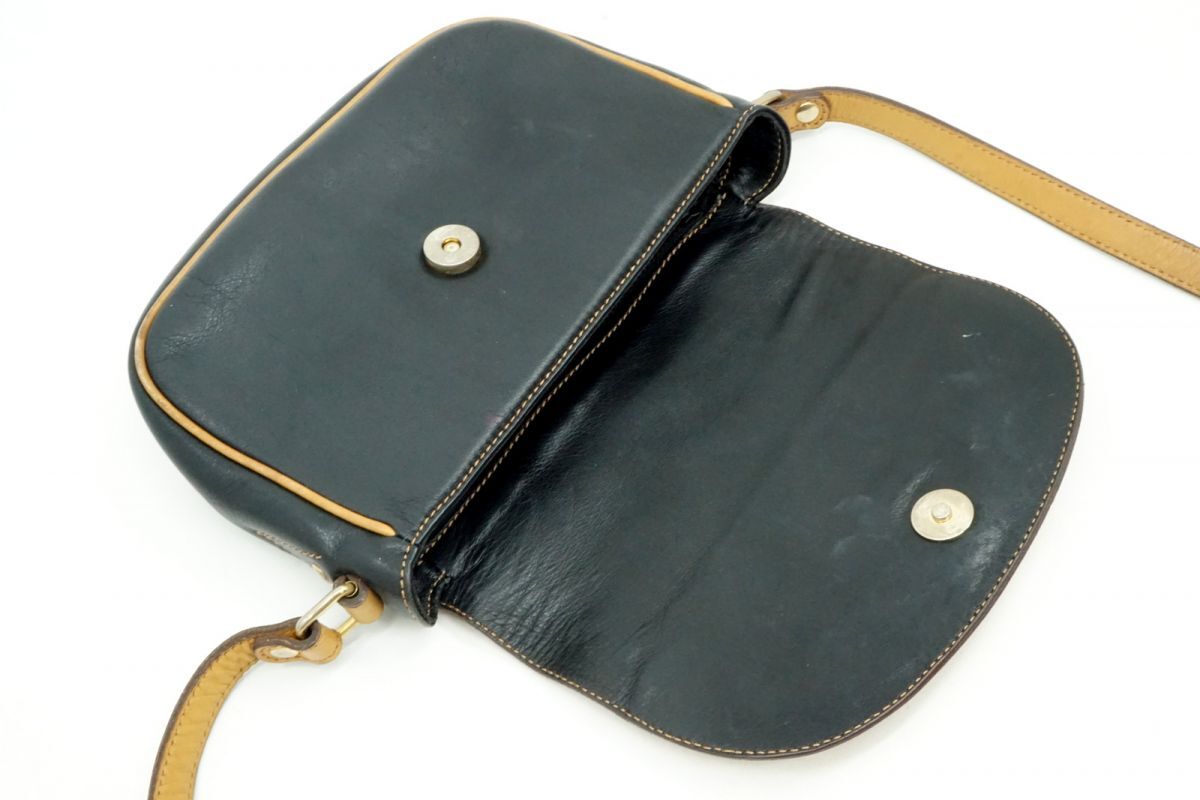 セリーヌ ヴィンテージ ショルダーバッグ トリオンフ ブラゾン ロゴ バイカラー レザー 黒 ブラック CELINE 4524h_画像7