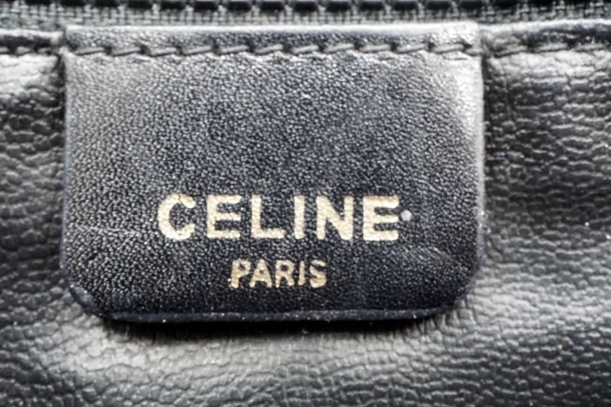 セリーヌ ヴィンテージ ショルダーバッグ トリオンフ ブラゾン ロゴ バイカラー レザー 黒 ブラック CELINE 4524h_画像10