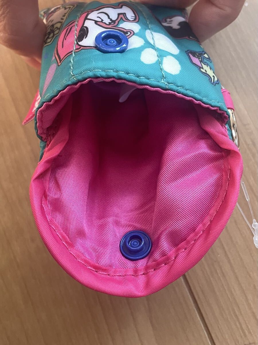 ★未使用新品！スヌーピー PEANUTS☆カラビナ付きミニポーチ☆グリーン☆PLAZA限定☆定価1,980円送料180円★_画像4