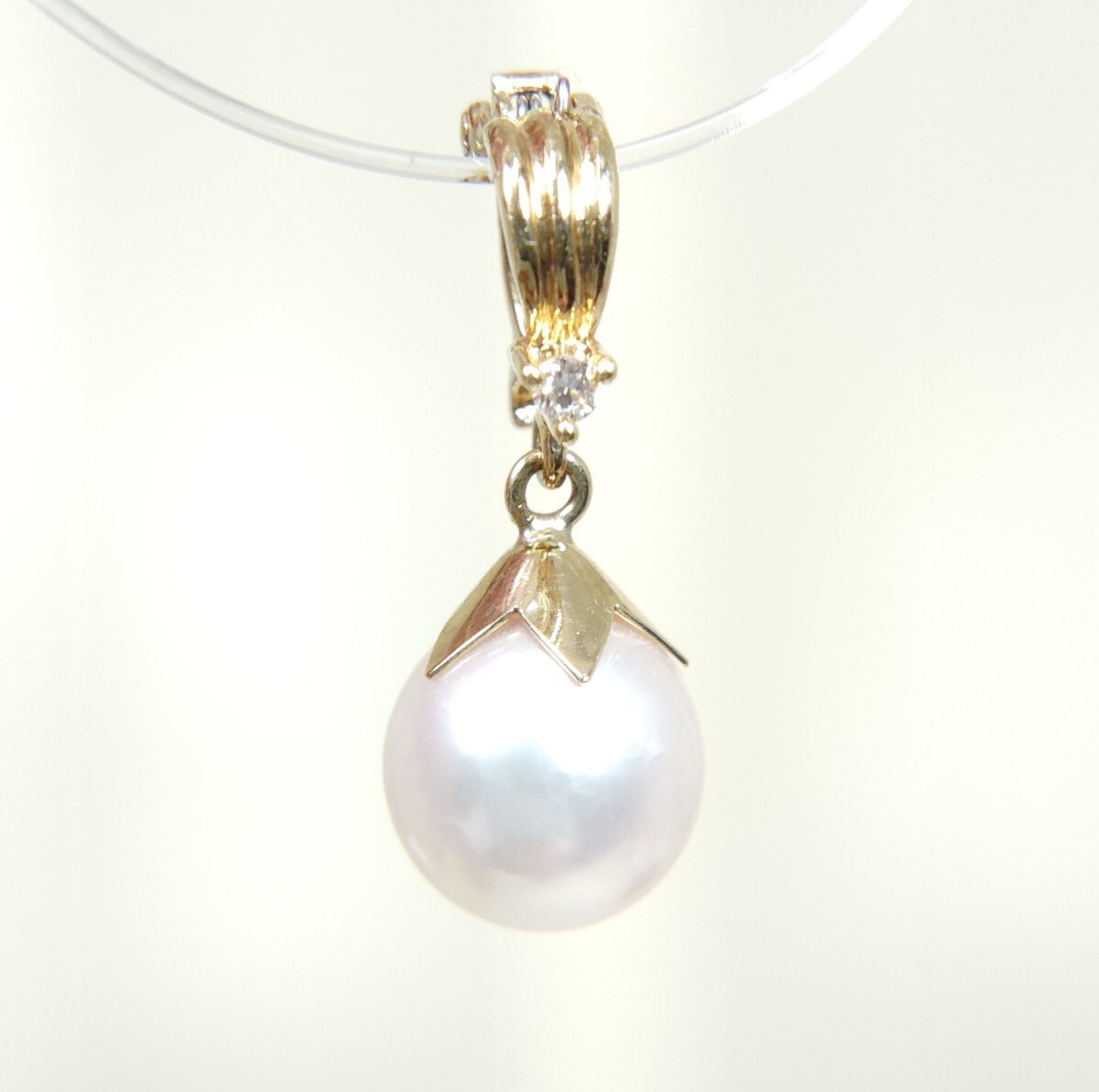 ☆TASAKI タサキ 田崎真珠 約8mmパール K18 ダイヤモンド 0.01ct スイング トップ チャーム ネックレス ペンダント 約1.4g_画像1