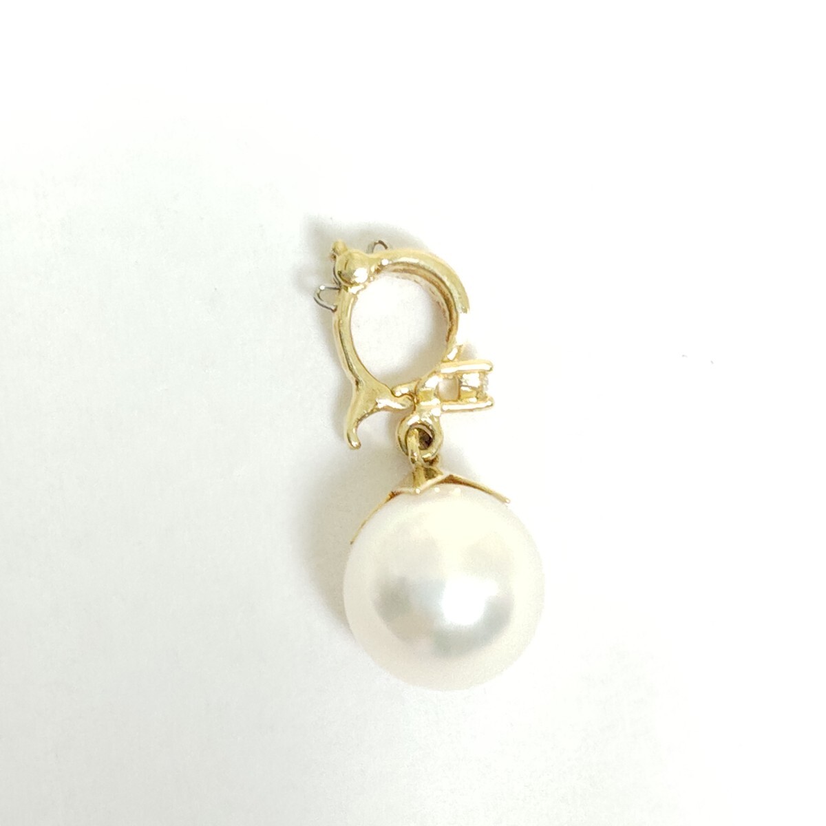 ☆TASAKI タサキ 田崎真珠 約8mmパール K18 ダイヤモンド 0.01ct スイング トップ チャーム ネックレス ペンダント 約1.4g_画像3