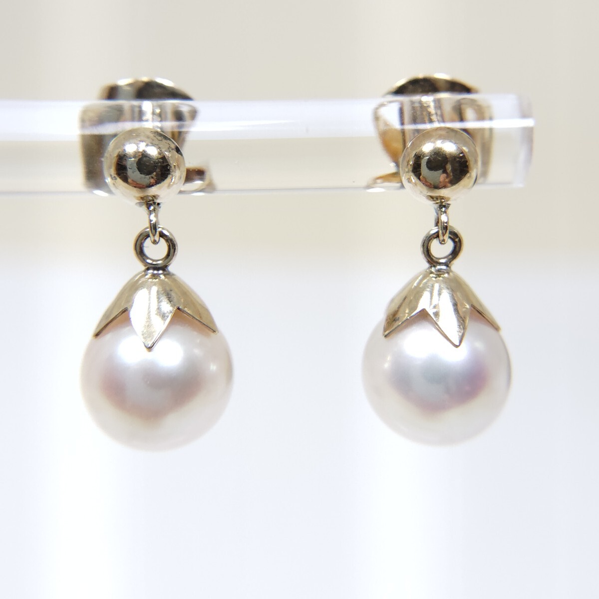 ☆TASAKI タサキ 田崎真珠 約7.8mmパール K18 スイング ピアス 約2.6g_画像1