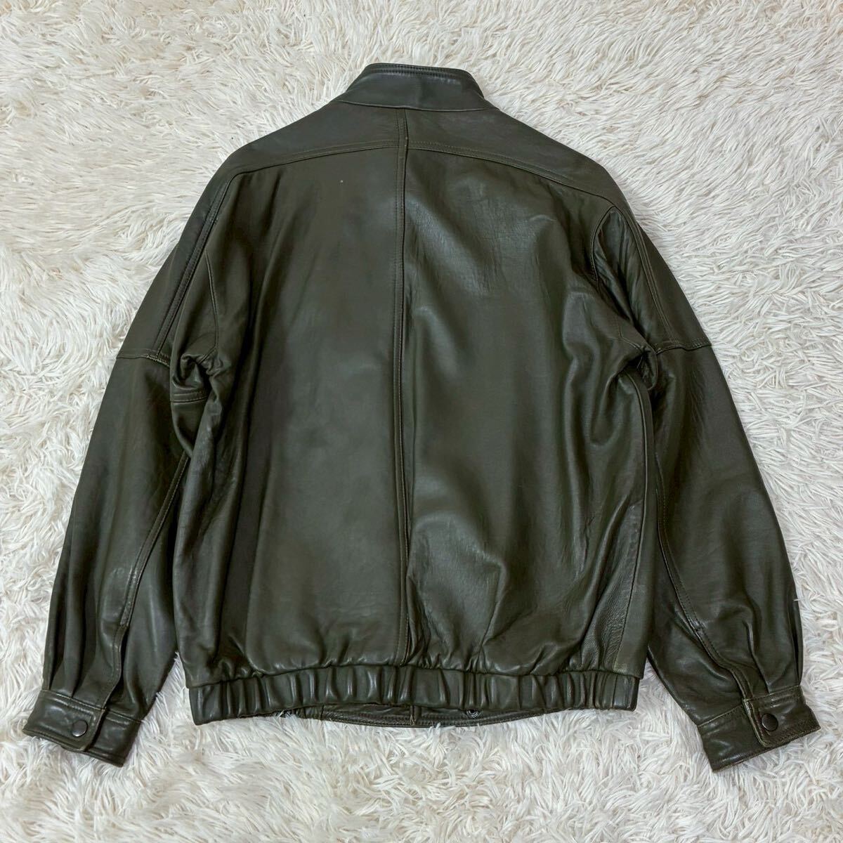 美品 L相当 Durban レザージャケット ライダース ラムレザー カーキ メンズ アウター 希少色 羊革 秋冬 高級感 ダーバン リブ _画像3