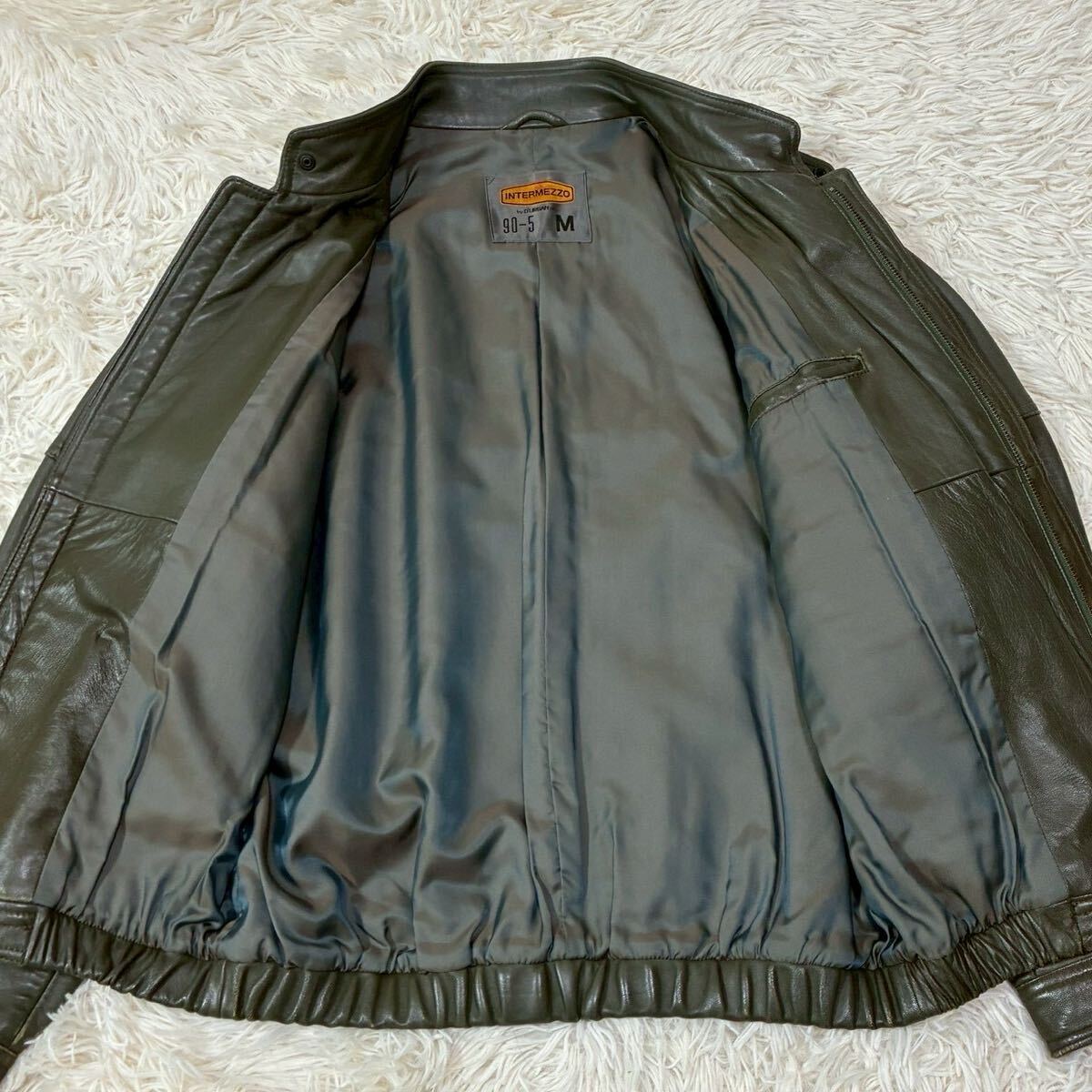 美品 L相当 Durban レザージャケット ライダース ラムレザー カーキ メンズ アウター 希少色 羊革 秋冬 高級感 ダーバン リブ _画像4