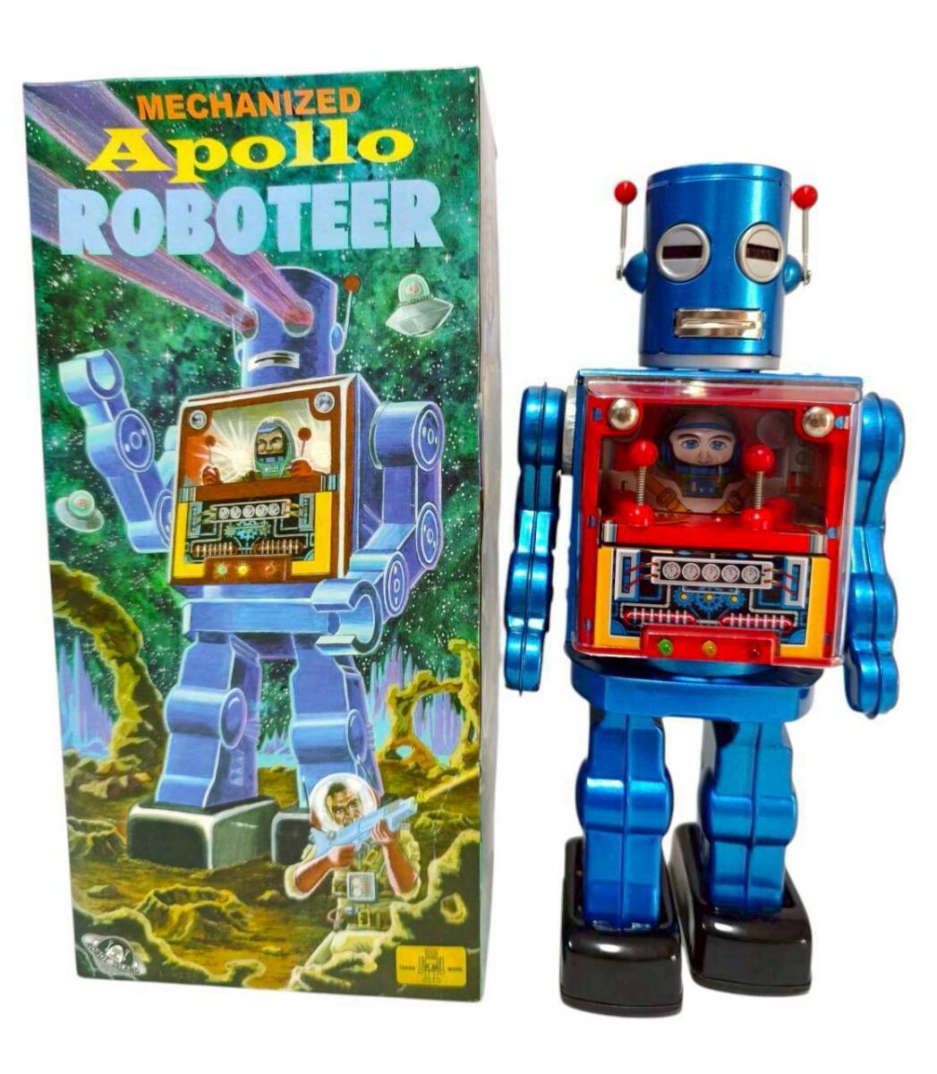 D3.[ как новый работа хороший редкий ] синий цвет Apollo * Robot tia электрический жестяная пластина игрушка metal house производства 33cm неиспользуемый товар 