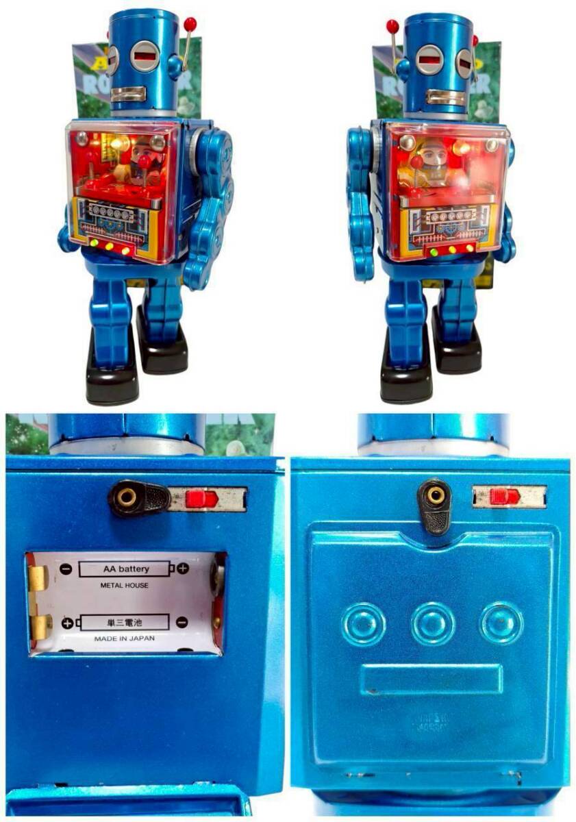 D3.[ как новый работа хороший редкий ] синий цвет Apollo * Robot tia электрический жестяная пластина игрушка metal house производства 33cm неиспользуемый товар 