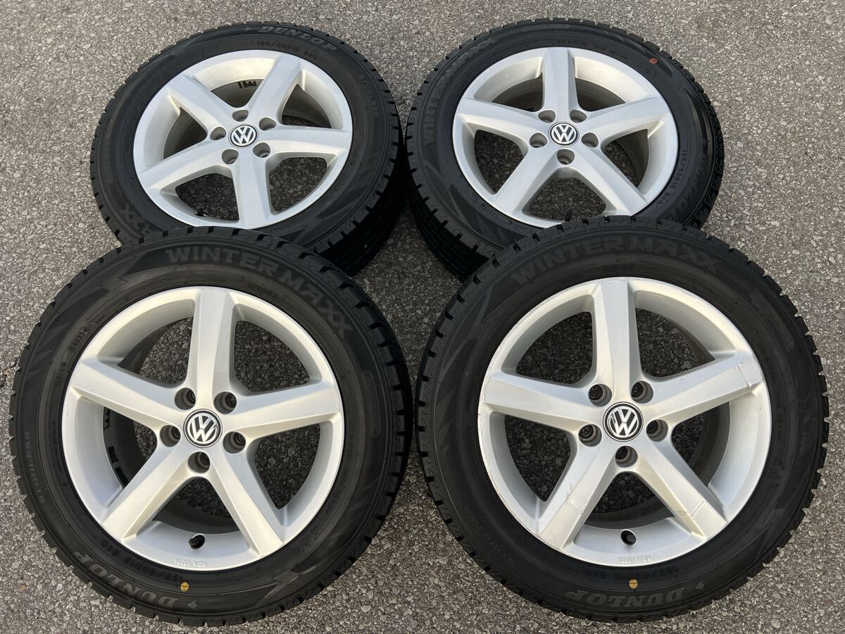 フォルクスワーゲン　ポロ純正　ダンロップWINTER MAXX02 185/60R15 84Q スタッドレスタイヤ4本セット_画像1