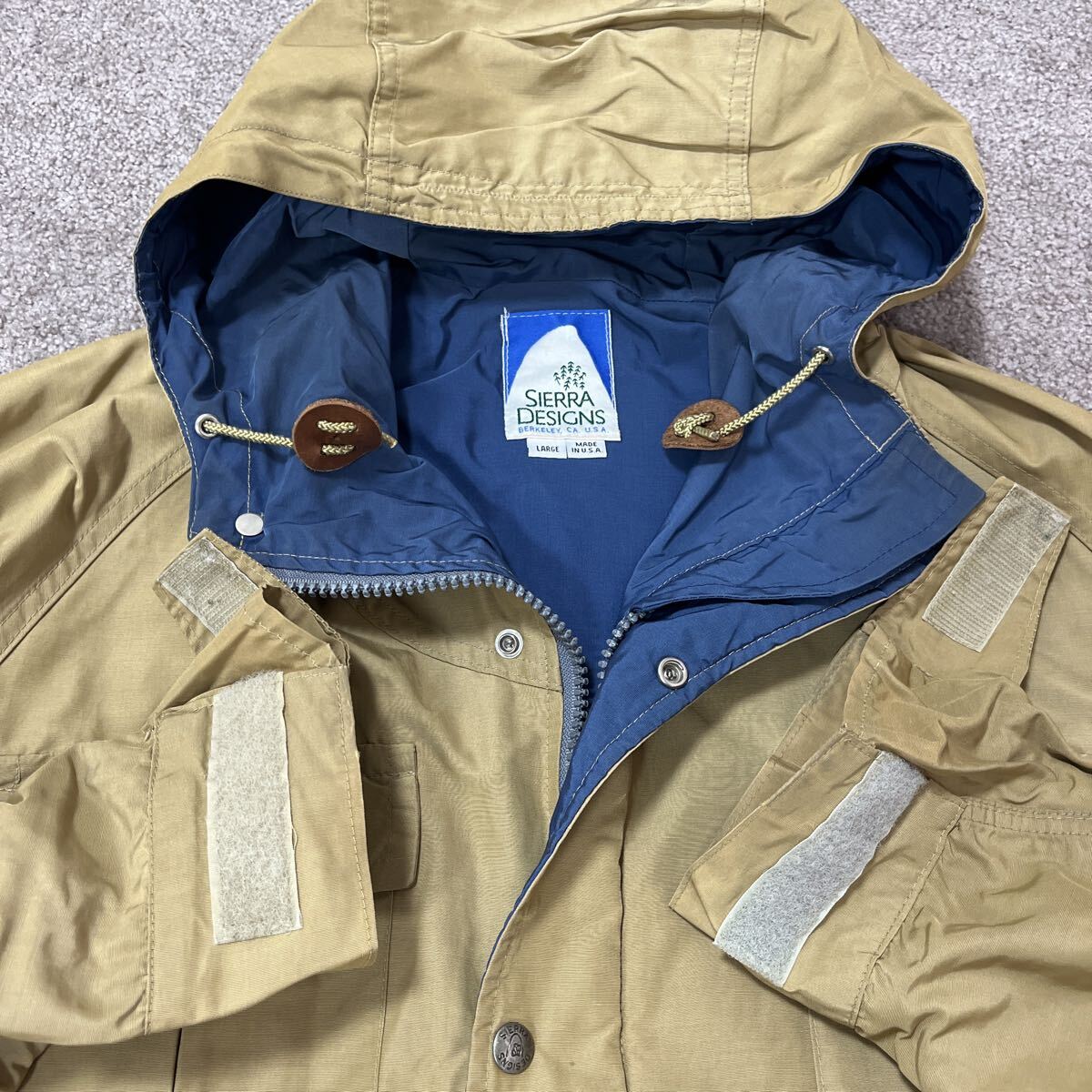 USA製 SIERRA DESIGNS シェラデザイン マウンテンパーカー 60/40 L 80s 90s ベージュ ネイビー コットンナイロン 古着 シエラデザイン_画像4