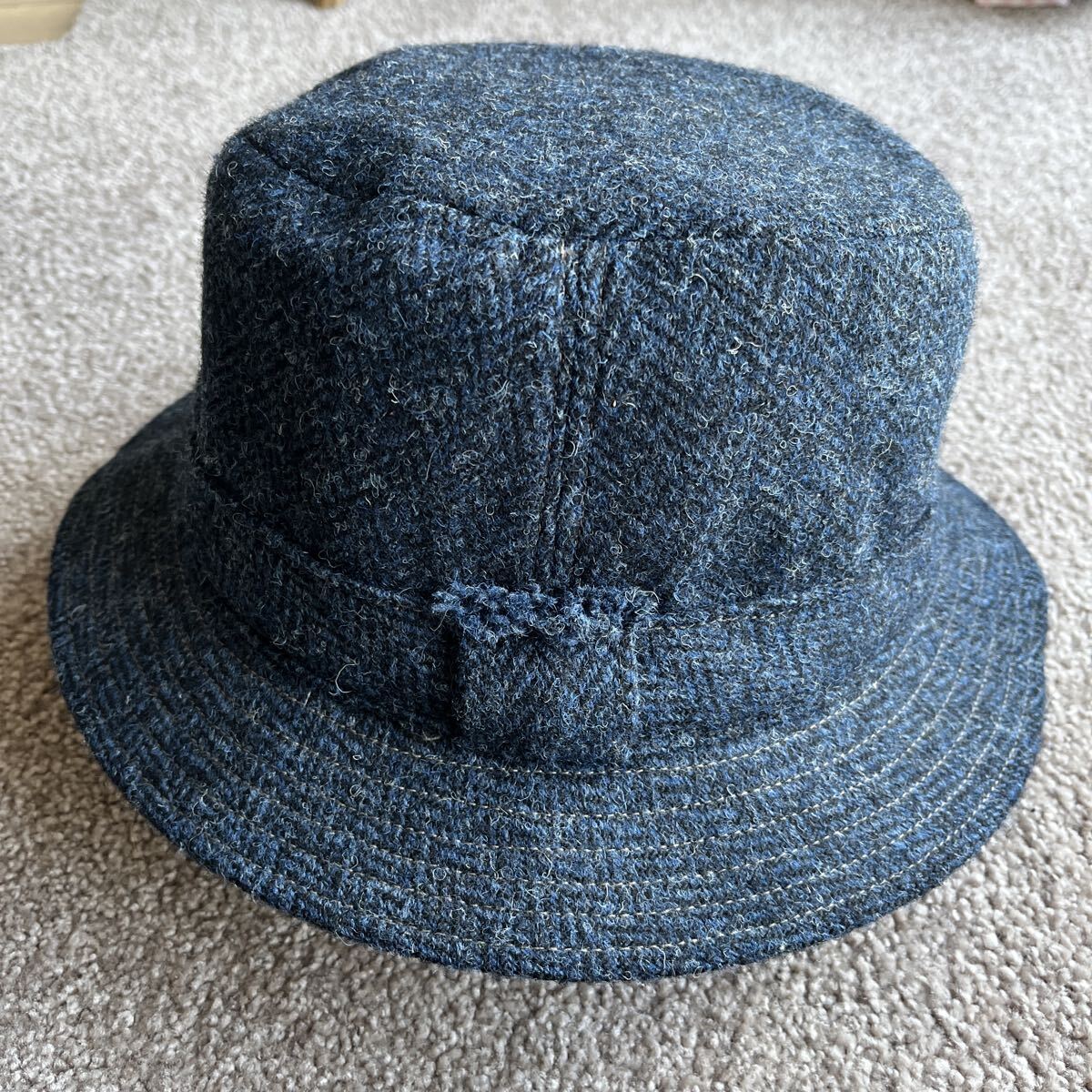 Hanna Hats ハンナハッツ ハリスツイード Harris Tweed ハンナハット ツイード 帽子 バケットハット L ネイビー ウール100 ヘリンボーン_画像2