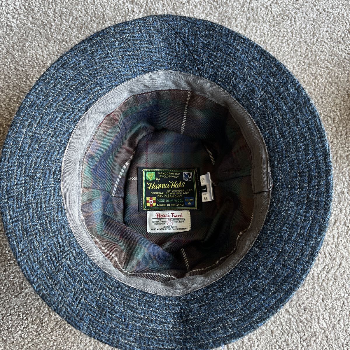 Hanna Hats ハンナハッツ ハリスツイード Harris Tweed ハンナハット ツイード 帽子 バケットハット L ネイビー ウール100 ヘリンボーン_画像6