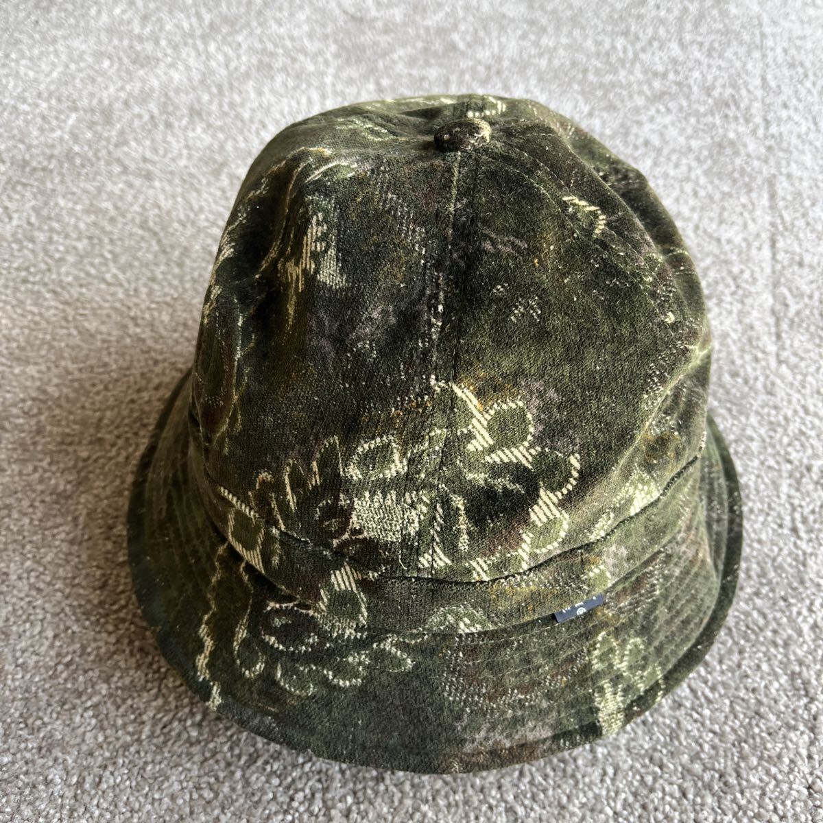 日本製 EIGHT THRITY エイトサーティー ベロア生地 ペイズリー柄 バケットハット oneサイズ 帽子 グリーン 頭周り61cm程度 中古品_画像3