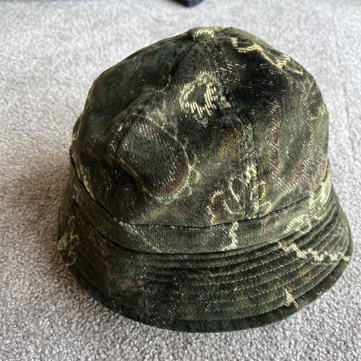 日本製 EIGHT THRITY エイトサーティー ベロア生地 ペイズリー柄 バケットハット oneサイズ 帽子 グリーン 頭周り61cm程度 中古品_画像4