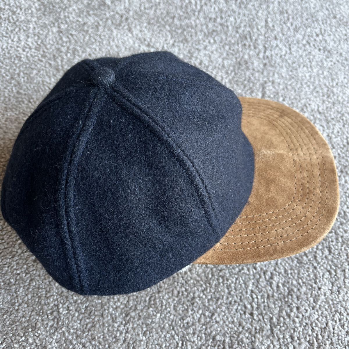 USA製 ウール レザー コンビ スナップバック キャップ ベースボールキャップ 無地 80-90s オールド ビンテージ 古着 中古 DORFMAN スエード_画像4
