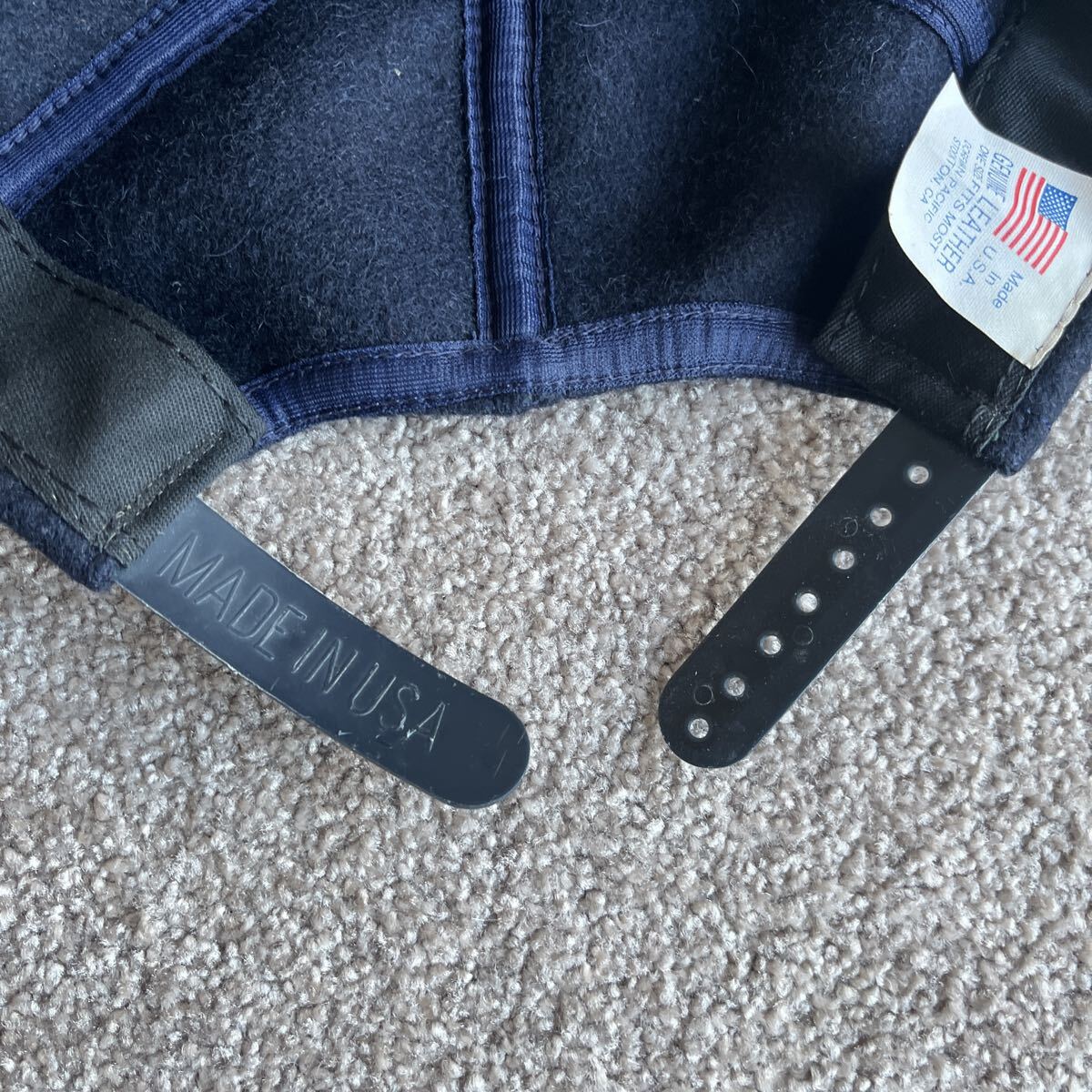 USA製 ウール レザー コンビ スナップバック キャップ ベースボールキャップ 無地 80-90s オールド ビンテージ 古着 中古 DORFMAN スエード_画像7