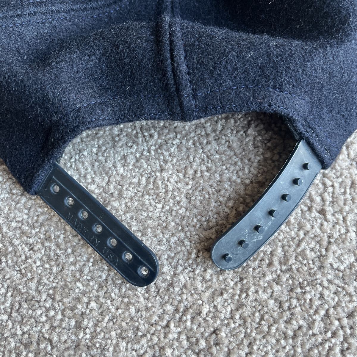 USA製 ウール レザー コンビ スナップバック キャップ ベースボールキャップ 無地 80-90s オールド ビンテージ 古着 中古 DORFMAN スエード_画像8