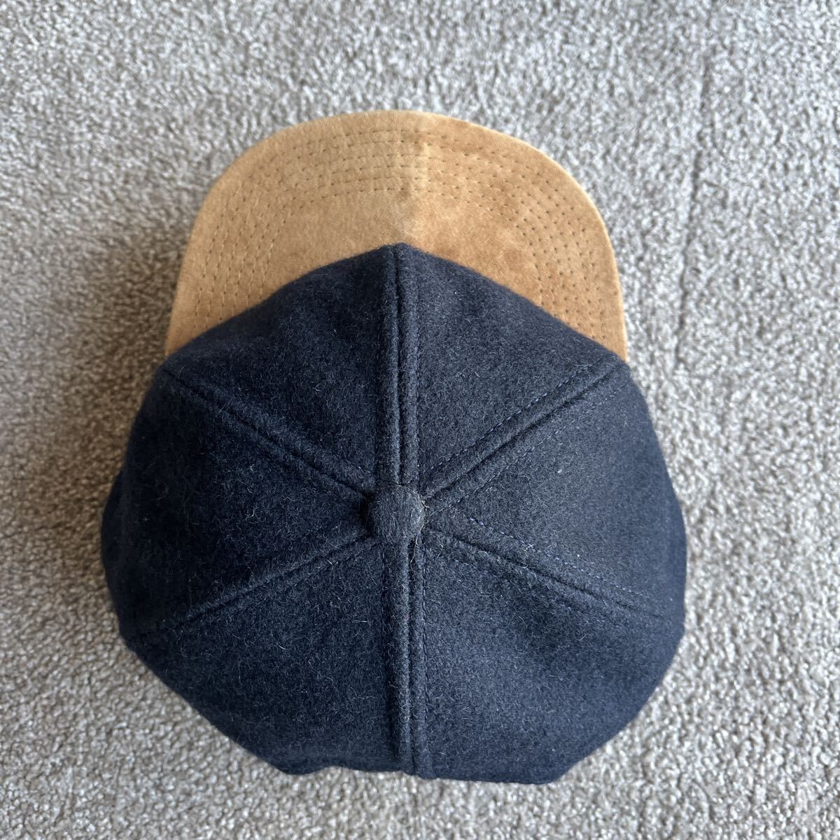 USA製 ウール レザー コンビ スナップバック キャップ ベースボールキャップ 無地 80-90s オールド ビンテージ 古着 中古 DORFMAN スエード_画像9