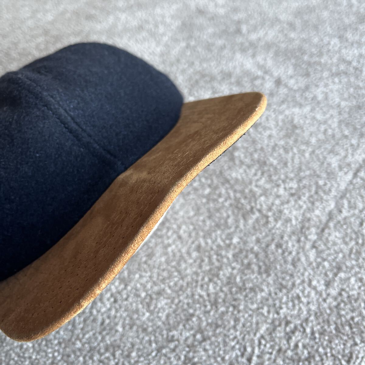 USA製 ウール レザー コンビ スナップバック キャップ ベースボールキャップ 無地 80-90s オールド ビンテージ 古着 中古 DORFMAN スエード_画像10