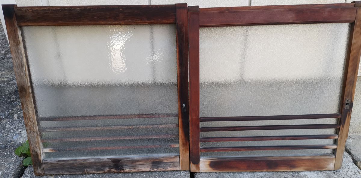 昭和レトロ　アンティーク　窓ガラス2枚セット②_画像4