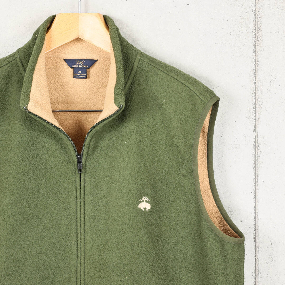 Brooks Brothers◆スタンドカラー フリースベスト◆オリーブ×ベージュ◆サイズXL_画像3