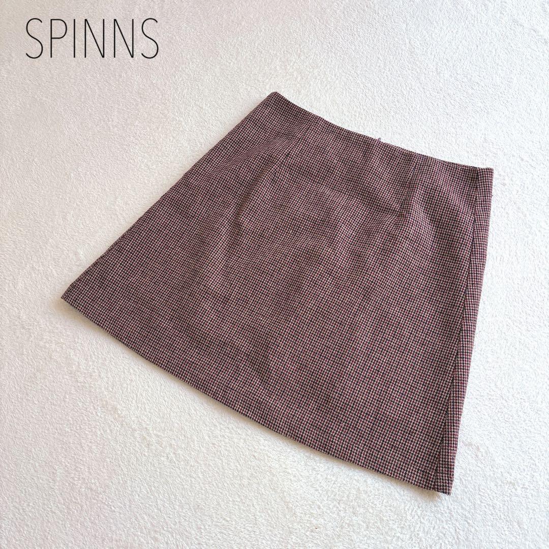 スピンズ ミニスカート ウール混 台形スカート チェック柄 849FED_画像1