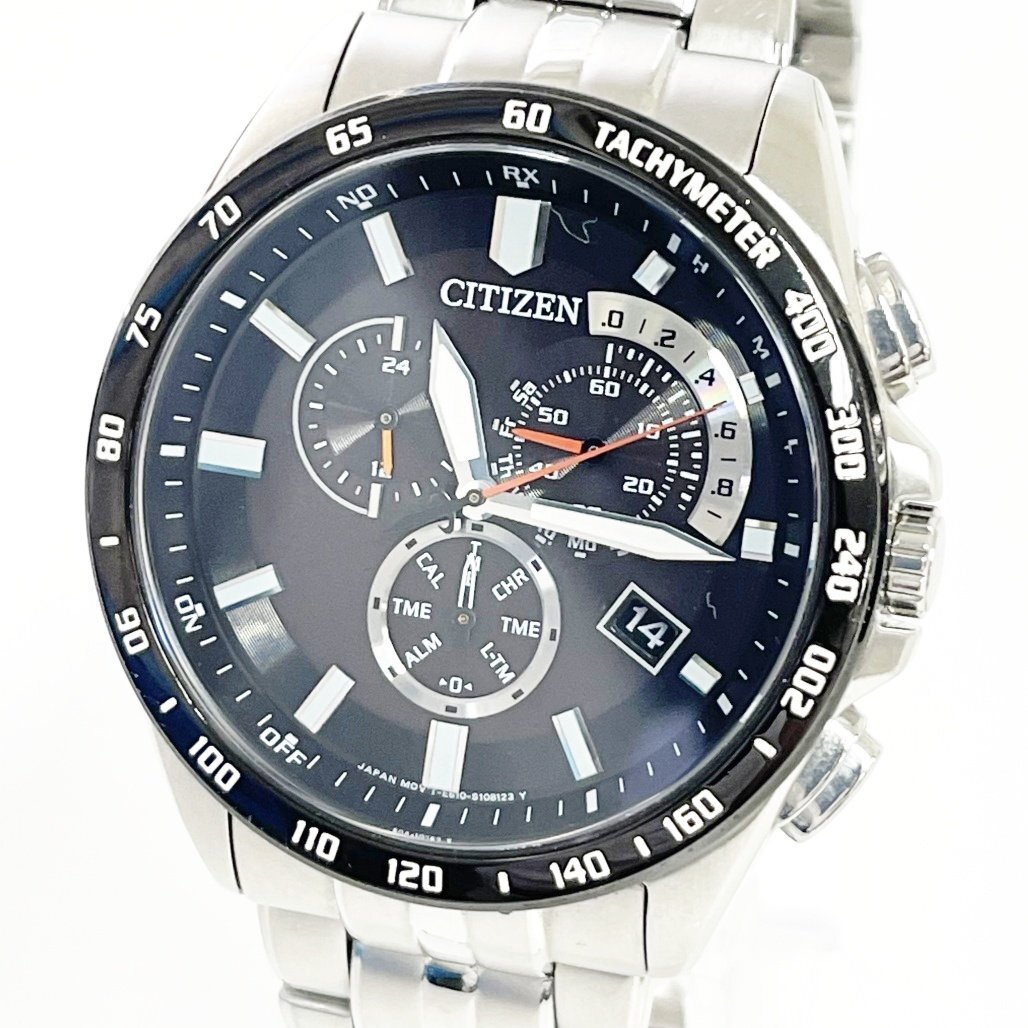 【1円スタート】CITIZEN シチズン E610-S074339 クロノグラフ エコドライブ SS 電波ソーラー メンズ腕時計 515039_画像1