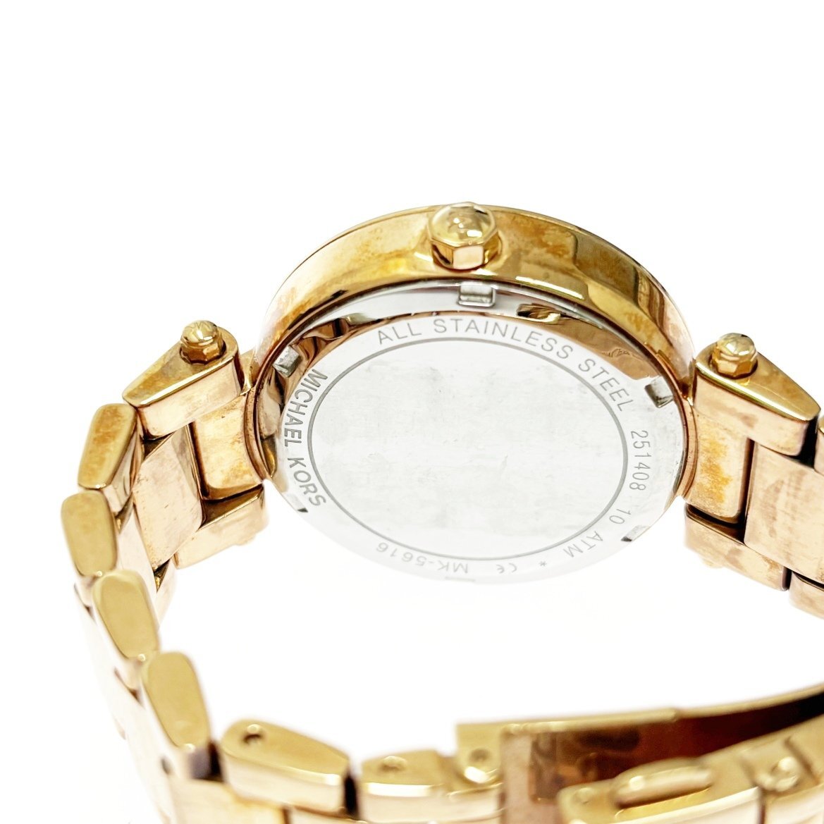 【1円スタート】【箱付き・訳あり品】MICHAEL KORS マイケルコース MK-5616 ストーンベゼル GP×SS シェル文字盤 QZ ボーイズ腕時計 510888_画像6