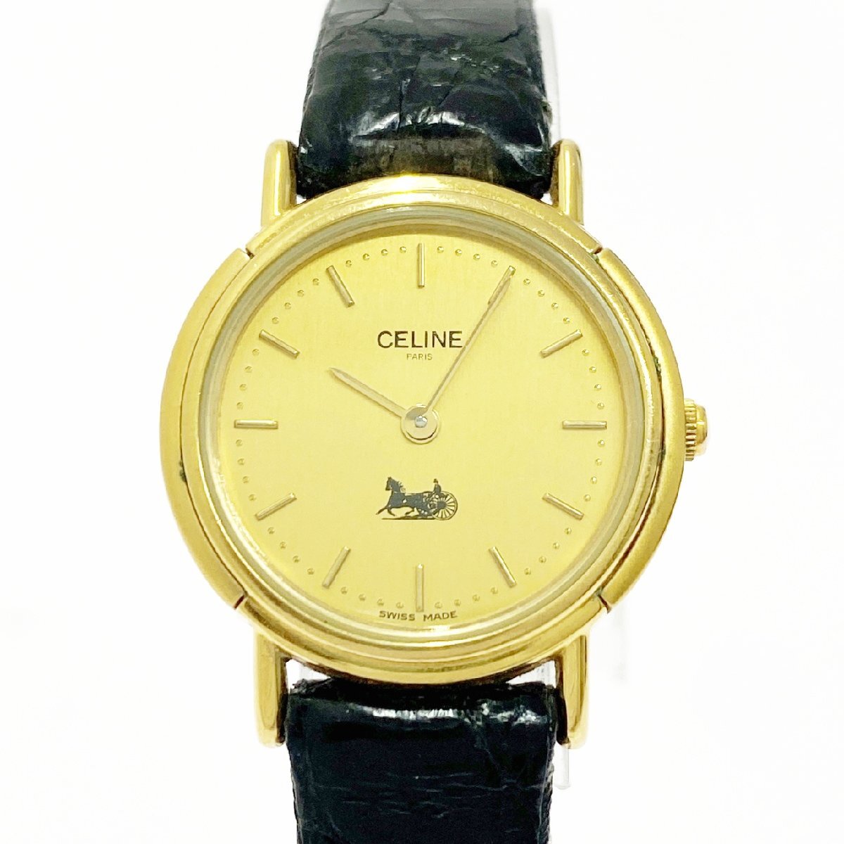 [1 иен старт ]CELINE Celine D2901-3 раунд GP×SS Gold циферблат кварц женские наручные часы 516874
