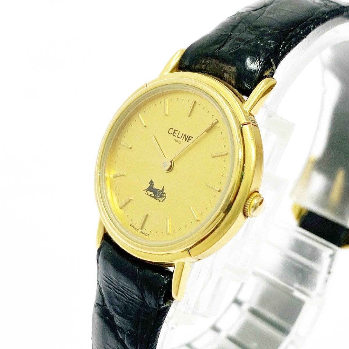 [1 иен старт ]CELINE Celine D2901-3 раунд GP×SS Gold циферблат кварц женские наручные часы 516874