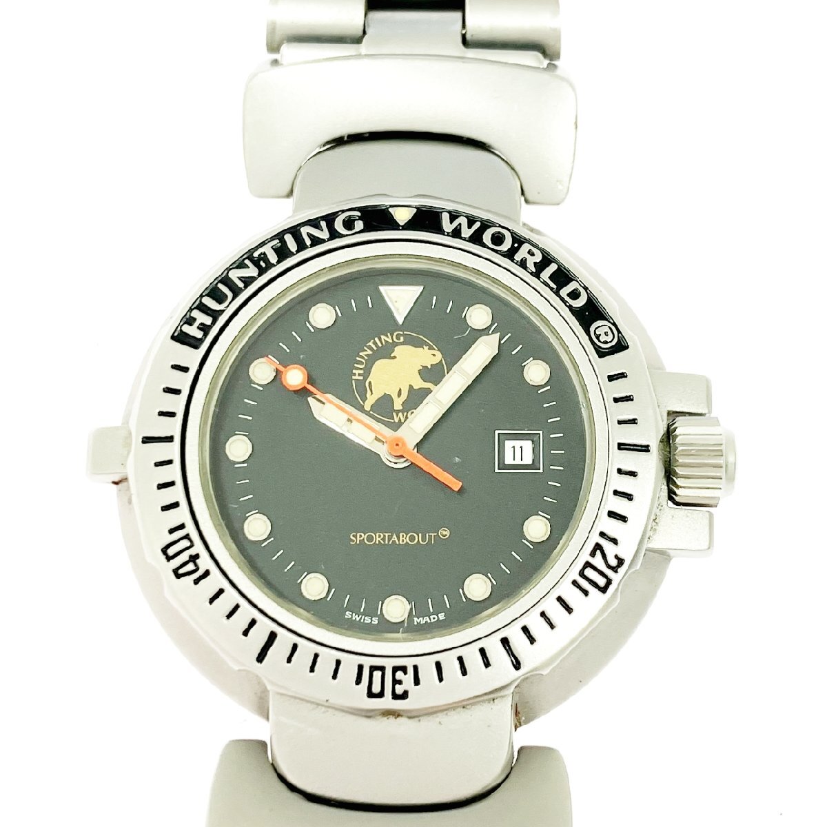 【1円スタート】HUNTING WORLD ハンティングワールド SPL.0144165 スポーツアバウト SS ブラック文字盤 クオーツ レディース腕時計 519508_画像1