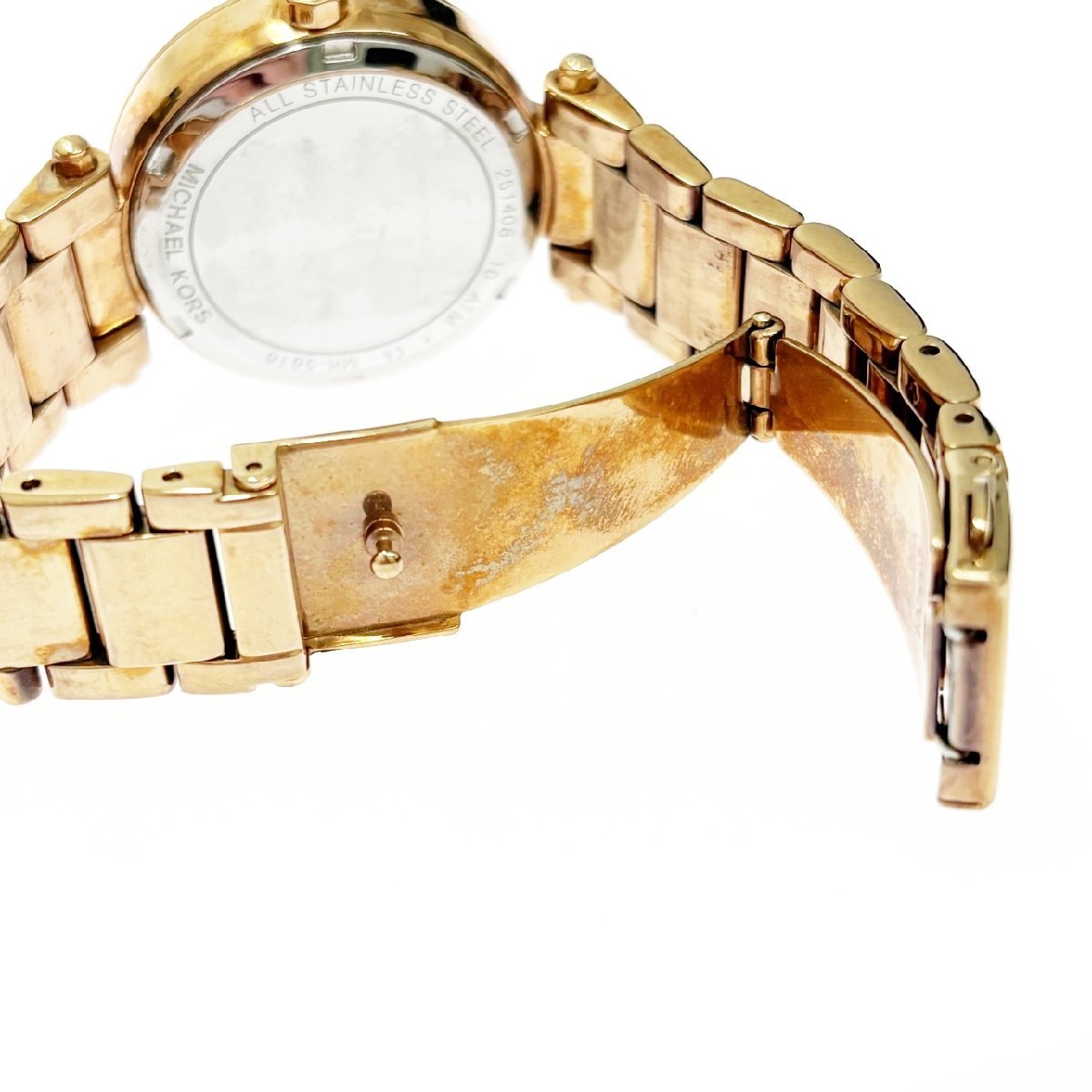 【1円スタート】【箱付き・訳あり品】MICHAEL KORS マイケルコース MK-5616 ストーンベゼル GP×SS シェル文字盤 QZ ボーイズ腕時計 510888_画像7