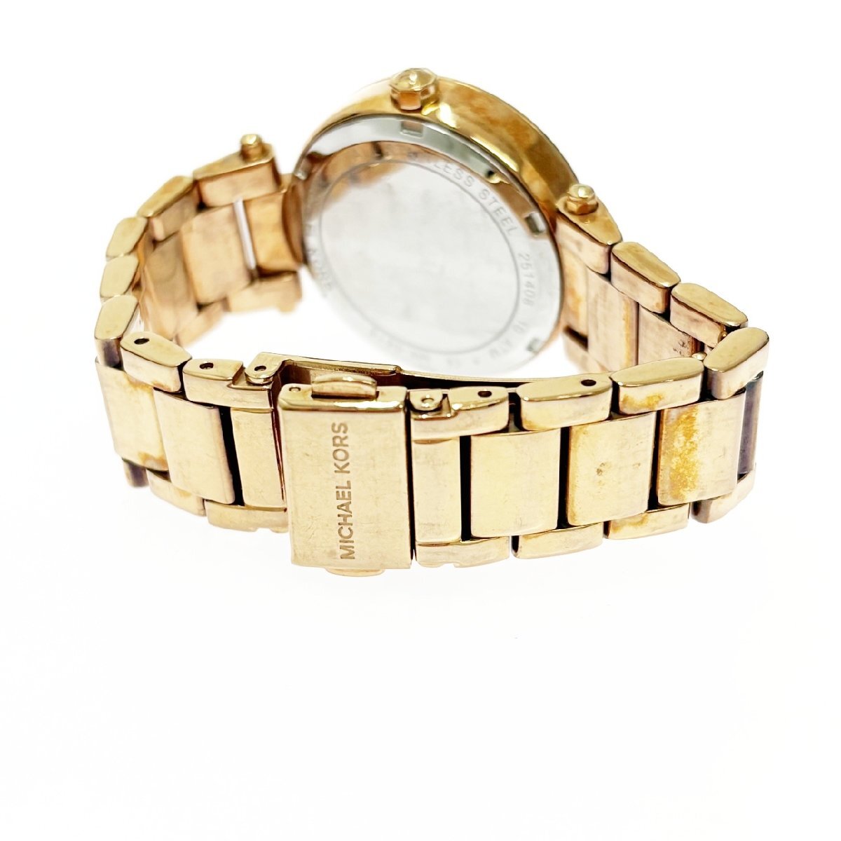 【1円スタート】【箱付き・訳あり品】MICHAEL KORS マイケルコース MK-5616 ストーンベゼル GP×SS シェル文字盤 QZ ボーイズ腕時計 510888_画像5