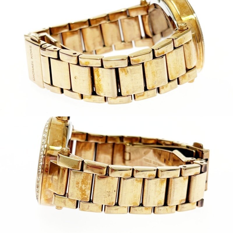 【1円スタート】【箱付き・訳あり品】MICHAEL KORS マイケルコース MK-5616 ストーンベゼル GP×SS シェル文字盤 QZ ボーイズ腕時計 510888_画像9