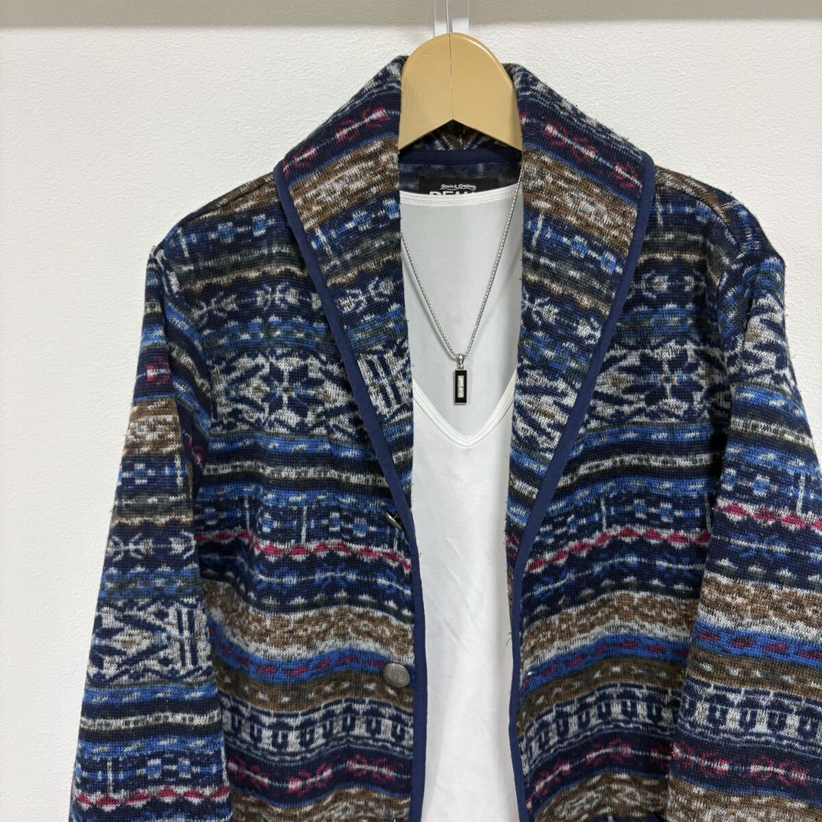 BEAMS 総柄ジャケット　ショールカラーカーディガン　ノルディック柄ジャケット_画像2