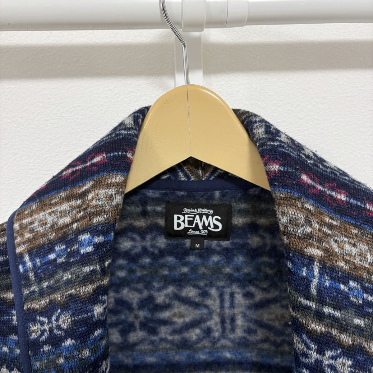 BEAMS 総柄ジャケット　ショールカラーカーディガン　ノルディック柄ジャケット_画像3