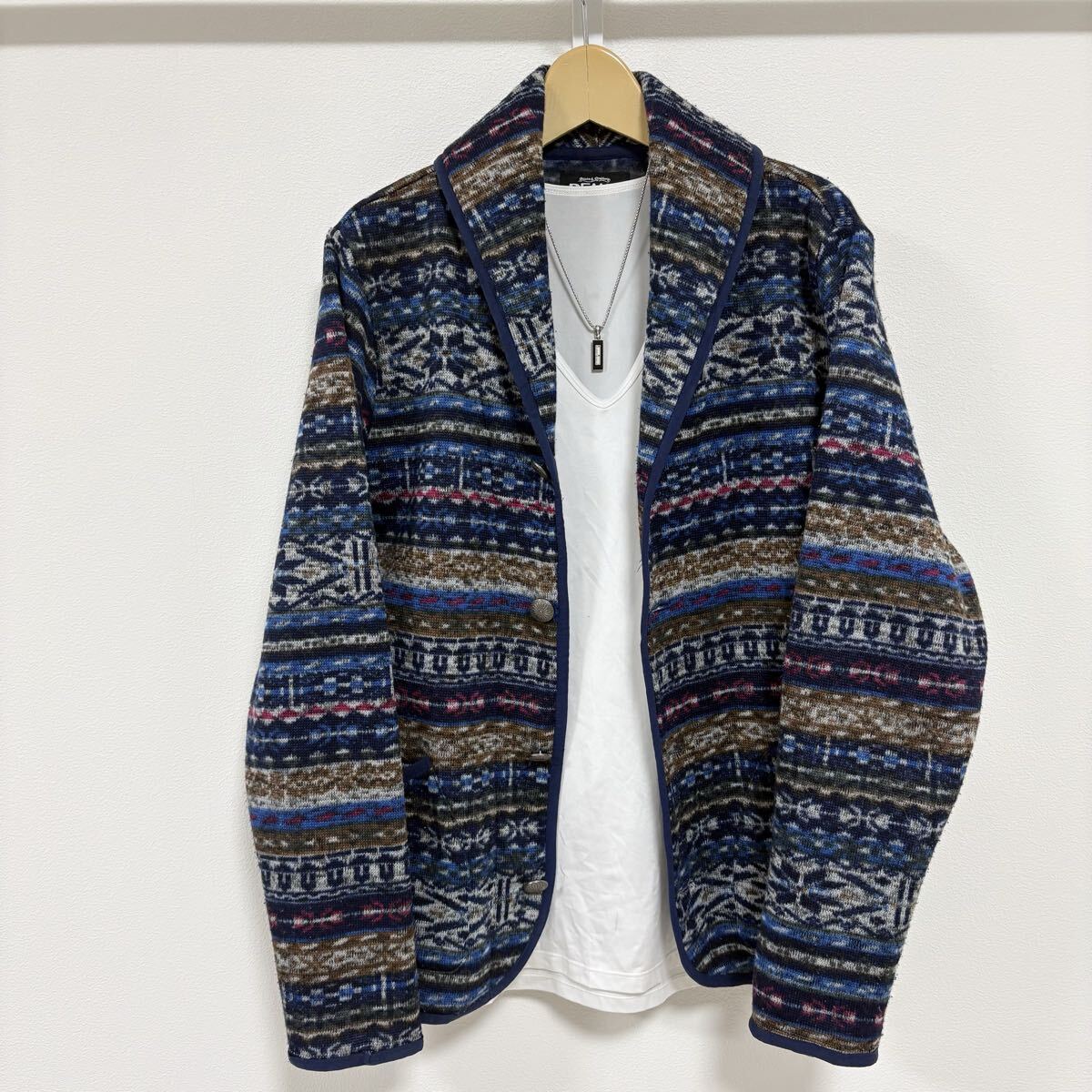BEAMS 総柄ジャケット　ショールカラーカーディガン　ノルディック柄ジャケット_画像8