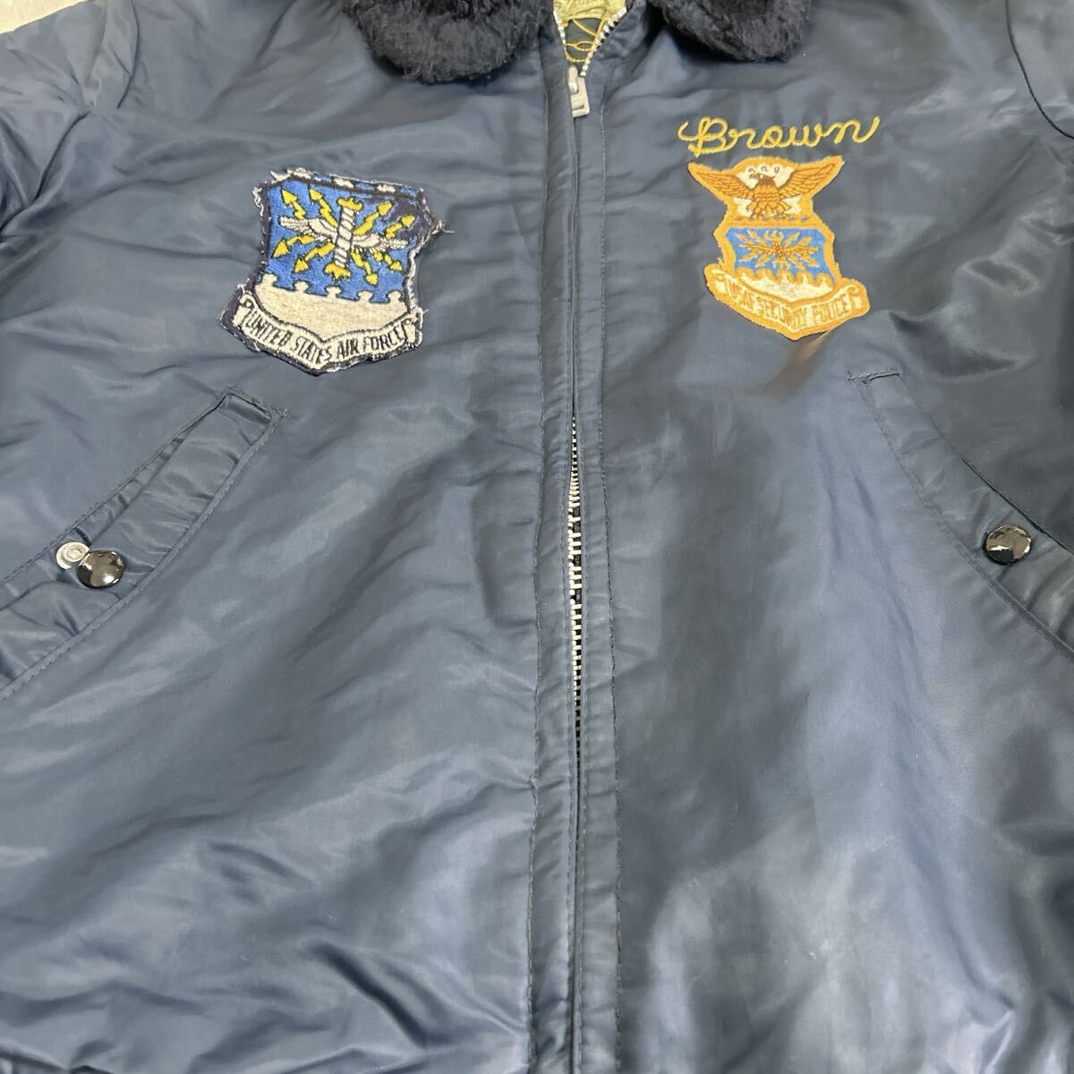 1円スタート 【希少】70s 80s Timber King B-15 フライトジャケット U.S.AIR FORCE ワッペン ネイビー ヴィンテージ M_画像2