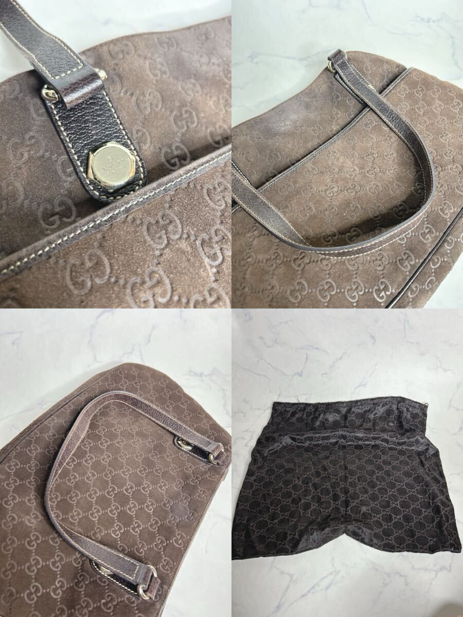 1円スタート 【希少】 GUCCI グッチ トートバッグ ハンドバッグ GG柄 スウェード ブラウン 金具 肩掛け 保存袋_画像10