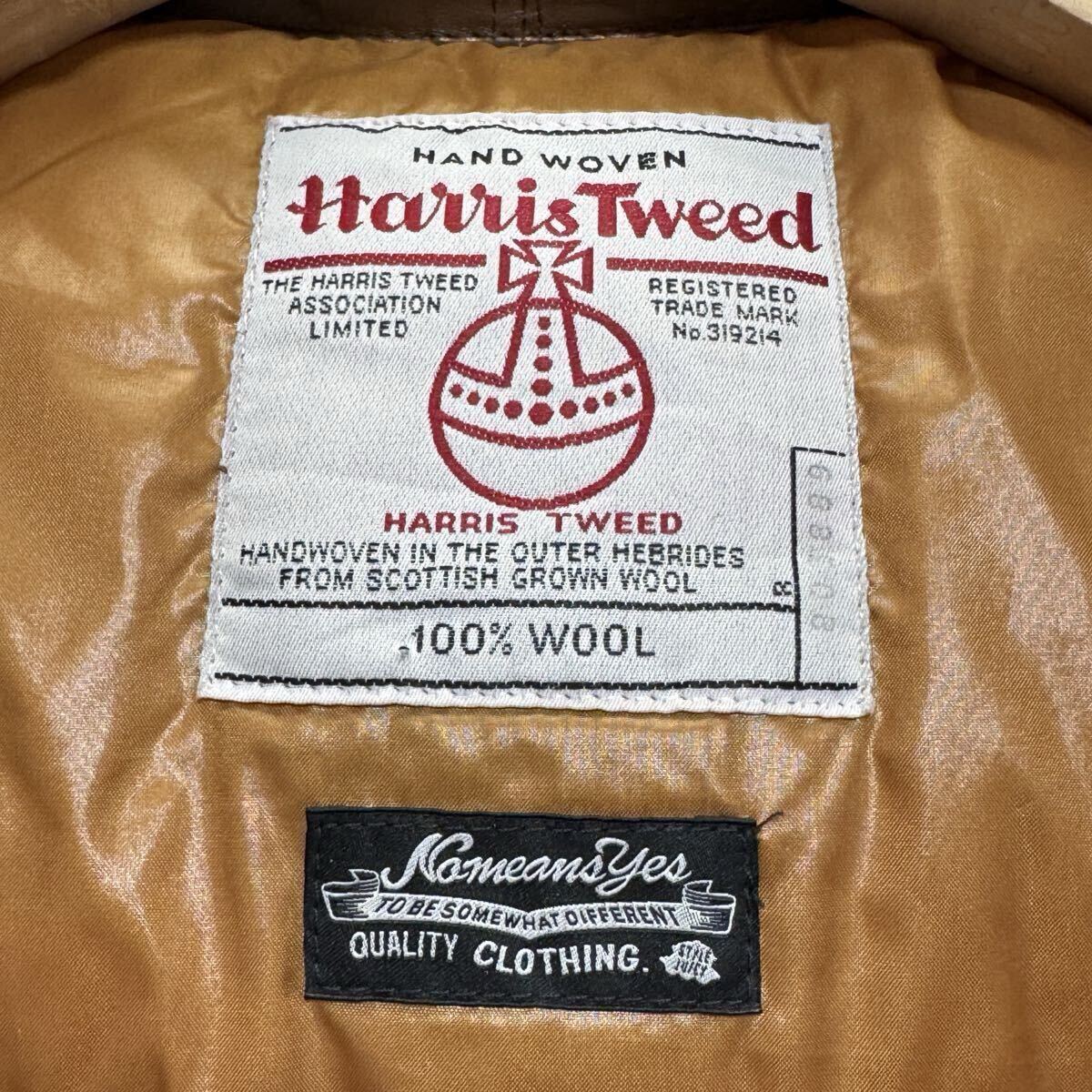  редкий L 90s vintage Британия производства Harris твид мясо толщина "в елочку" кожа yoke переключатель жилет Harris Tweed Brown Vintage высшее .