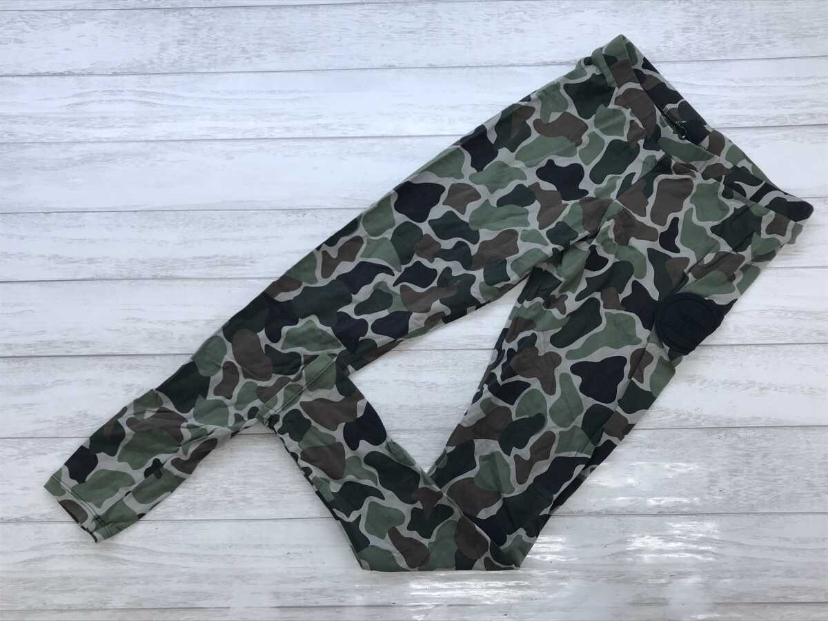 アディダス adidas スポーツ フィットネス トレーニング ストリート 迷彩カモフラ 総柄 レギンスパンツ スパッツ レディース S カーキ_画像1