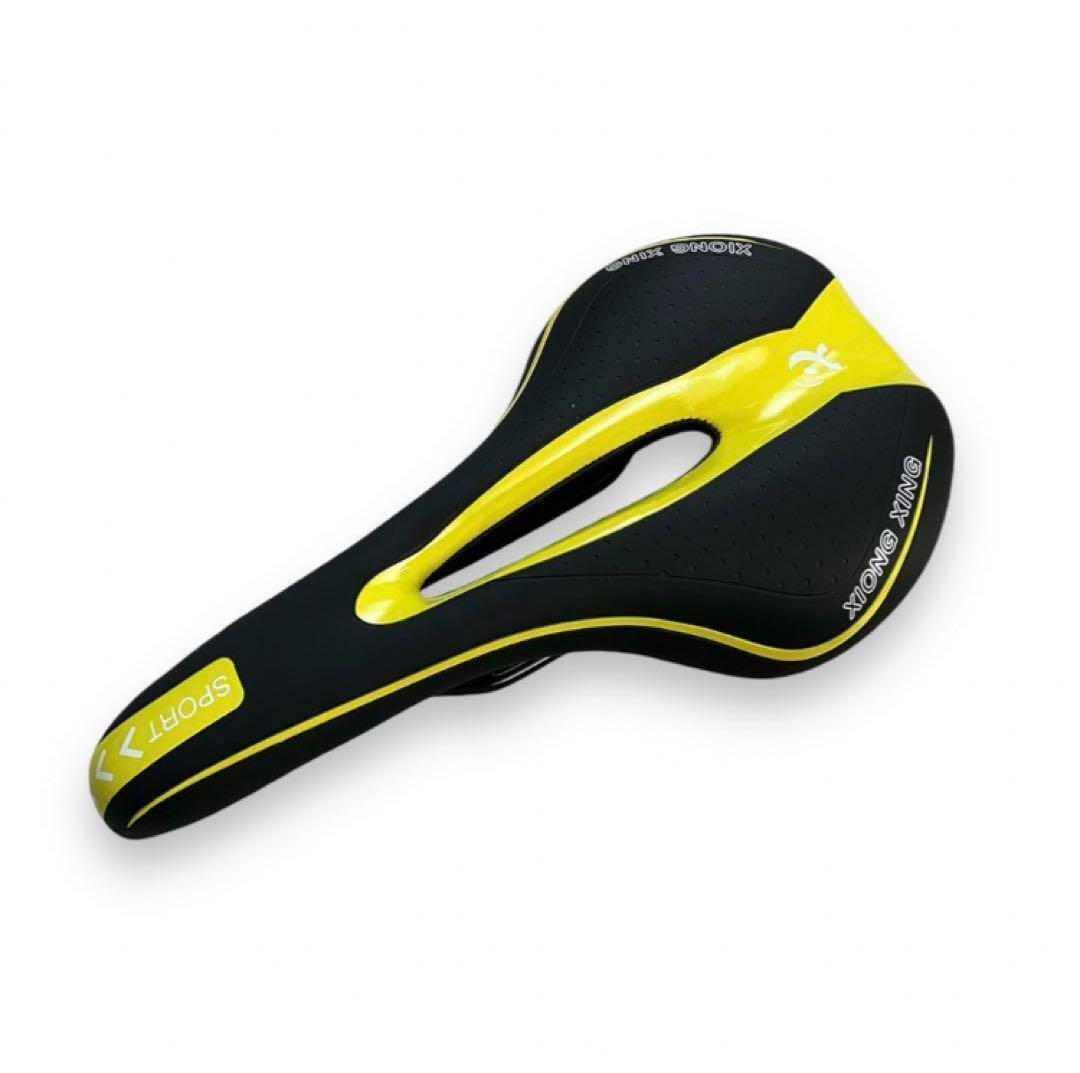 自転車サドル 低反発スポーツサドル 痛み軽減 穴あきタイプ イエロー　黄_画像2